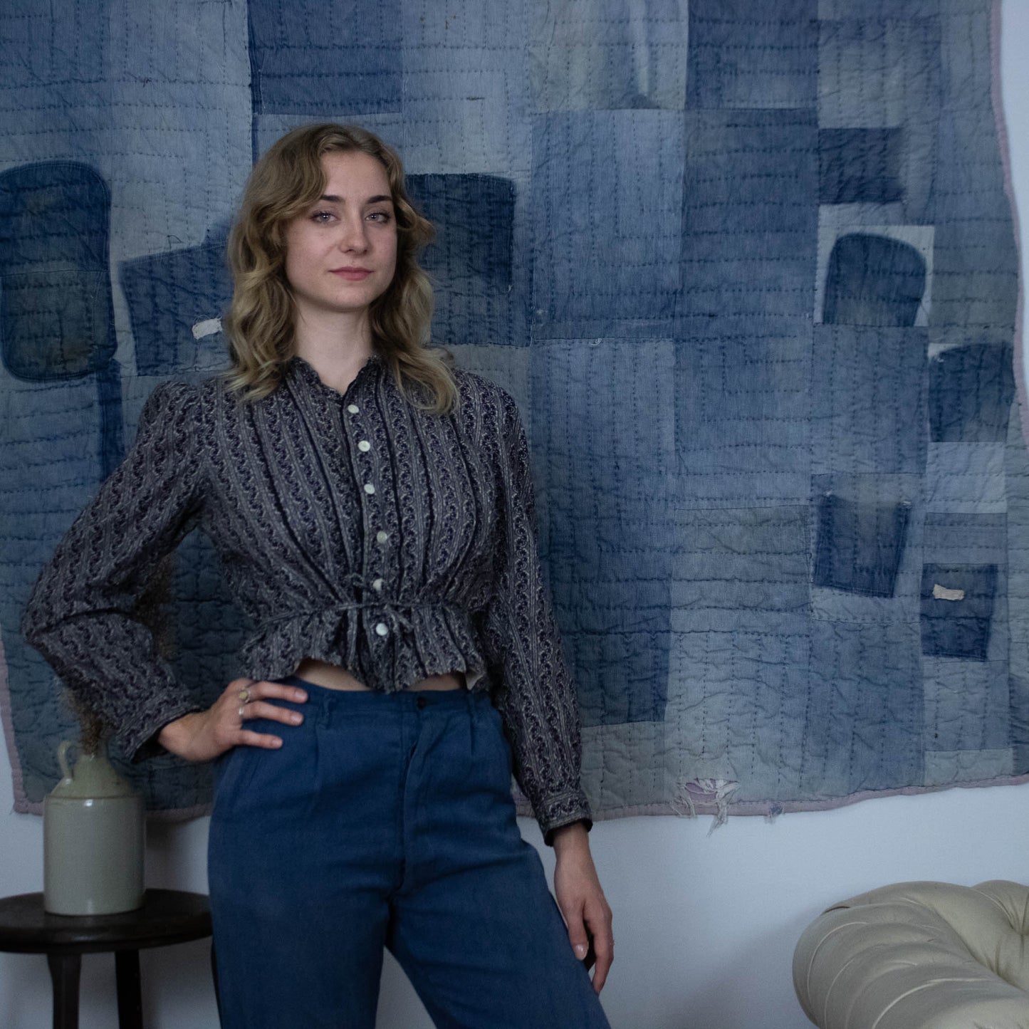 Black Calico Wrapper Blouse