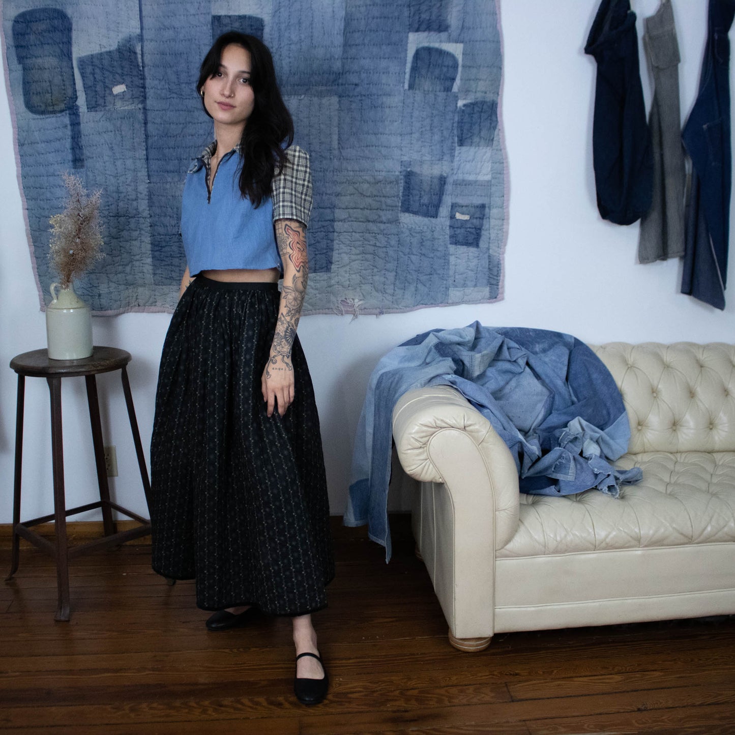Black Quilted Calico Skirt