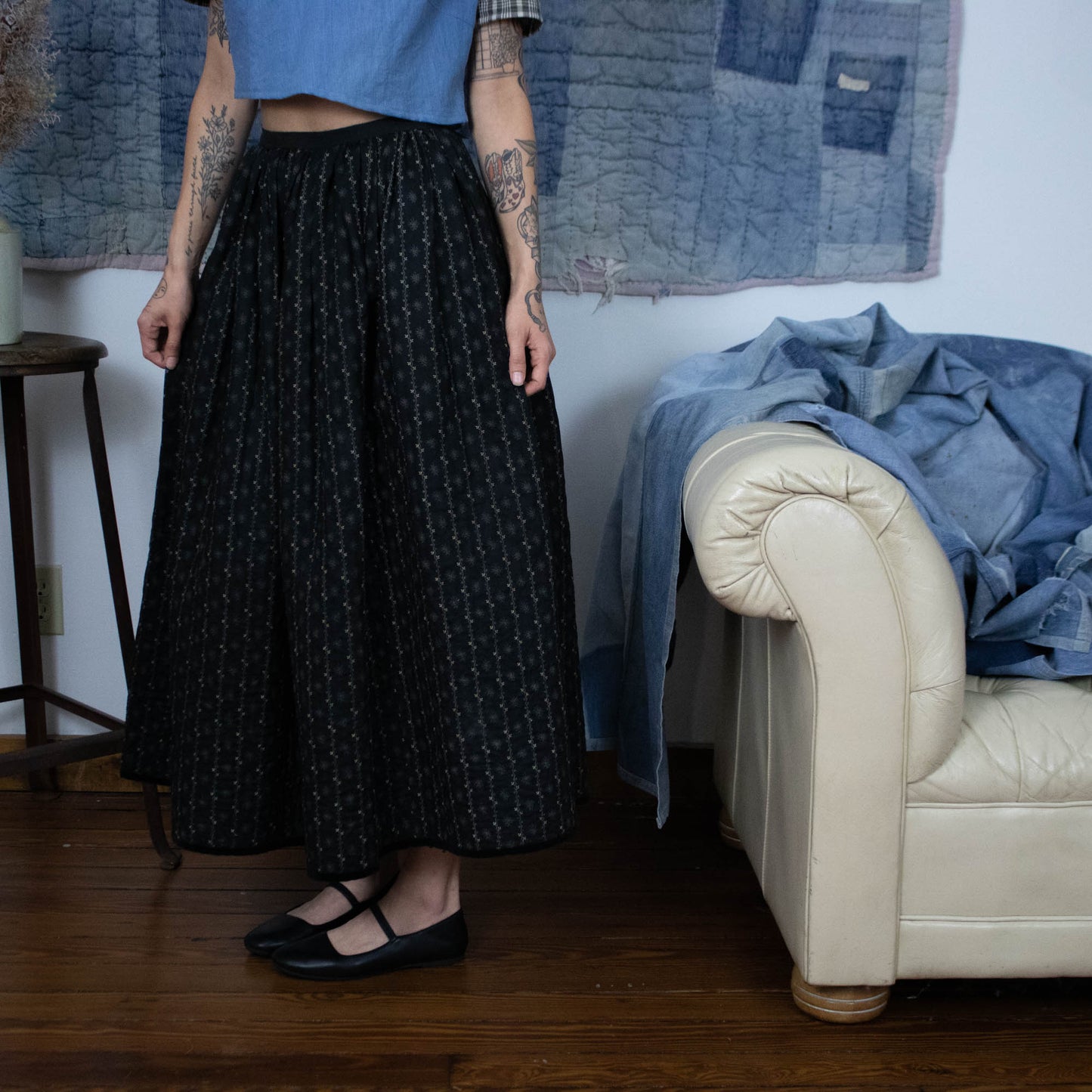 Black Quilted Calico Skirt