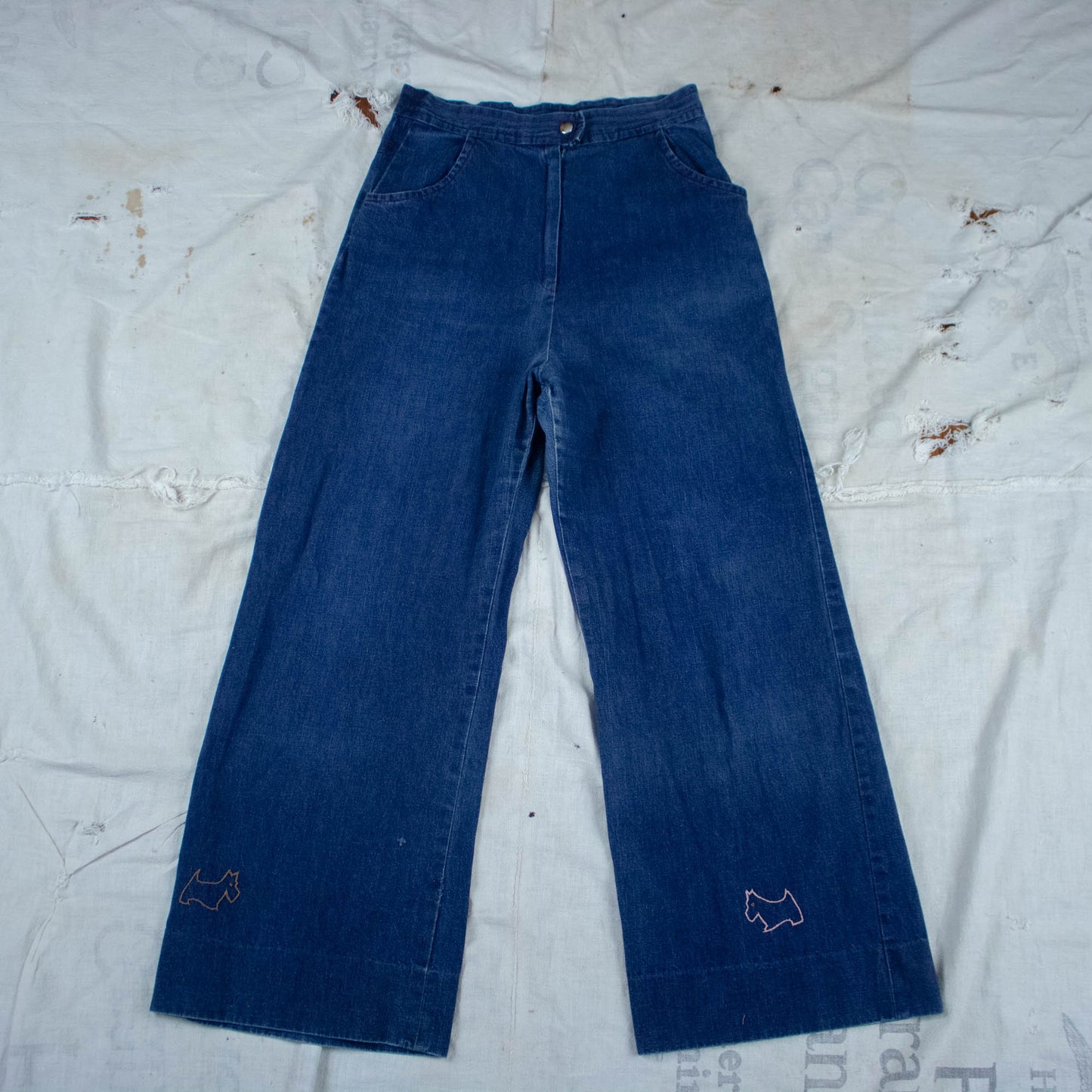70s Flares with Embroidered Dogs