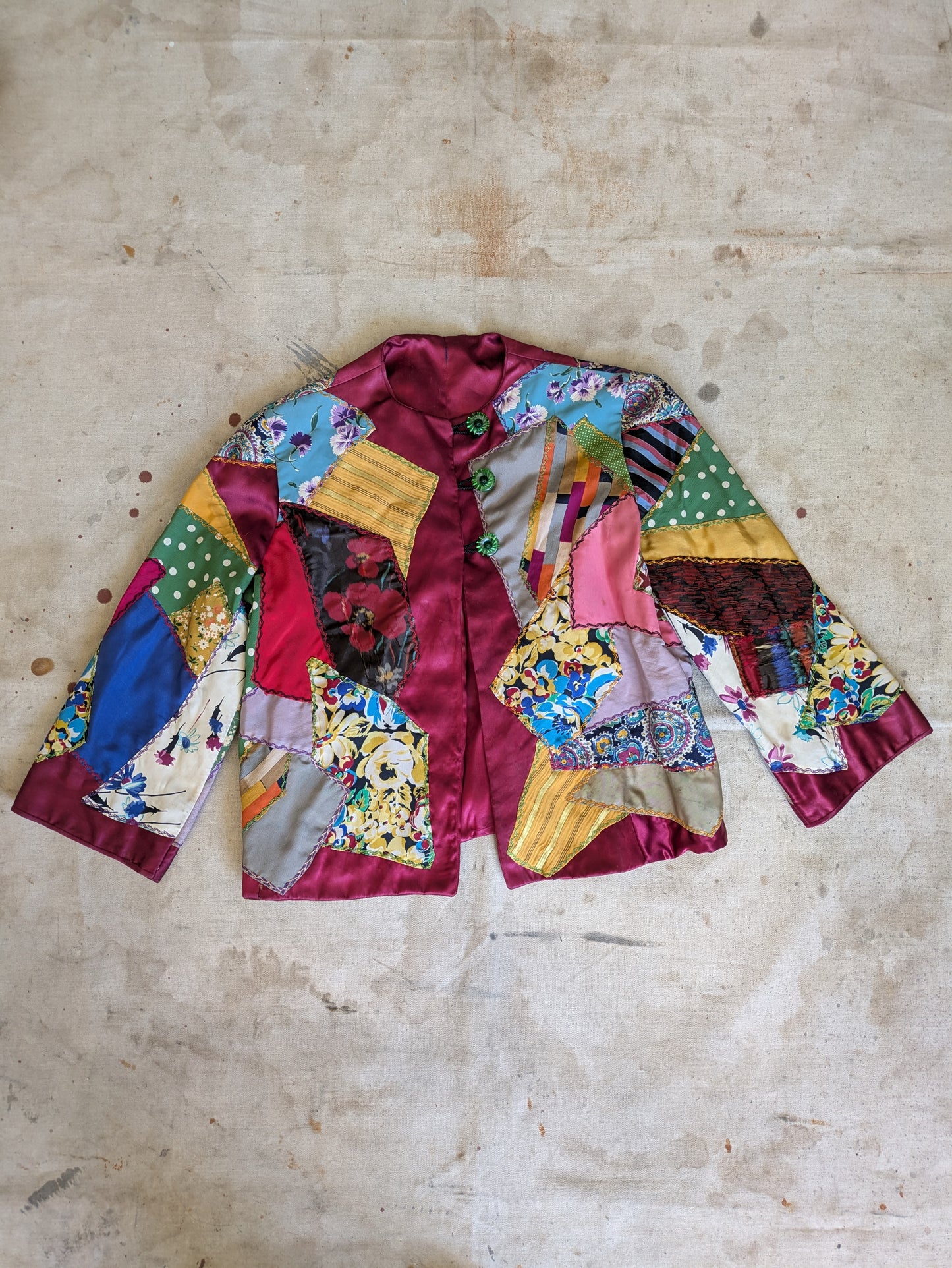1930s Satin Crazy Quilt Jacket