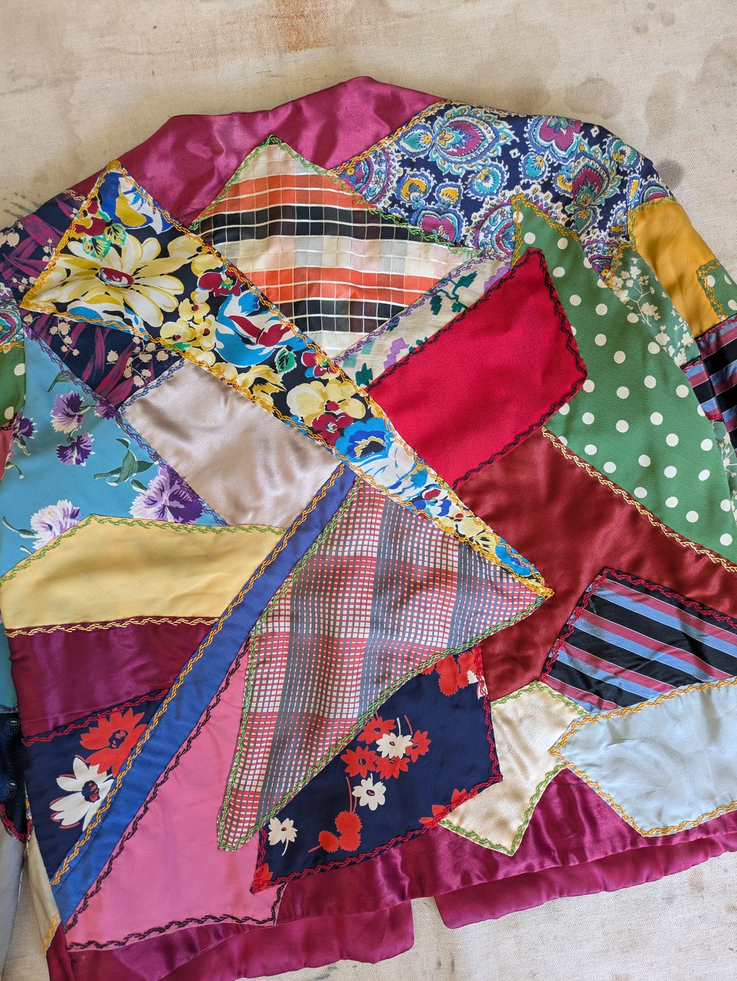 1930s Satin Crazy Quilt Jacket