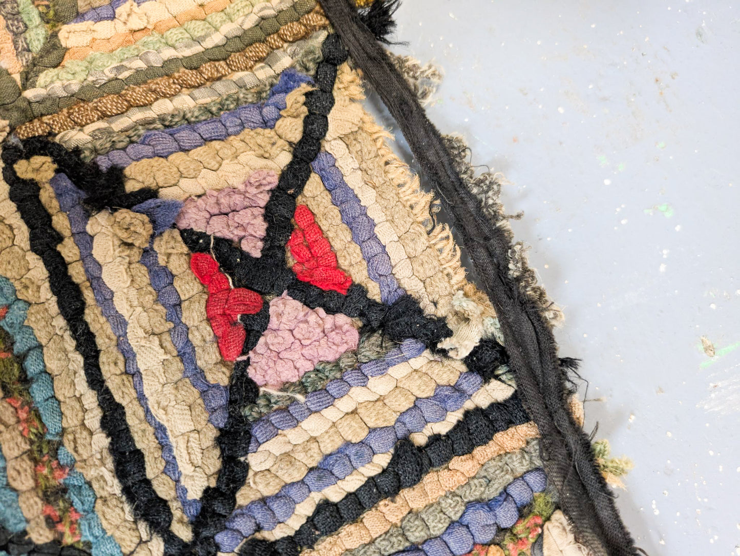 1900s Geometric Hooked Rug