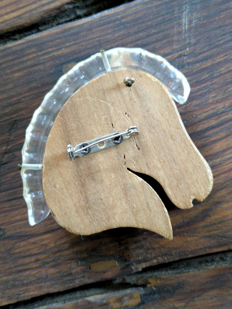 40s Lucite & Wood Brooch
