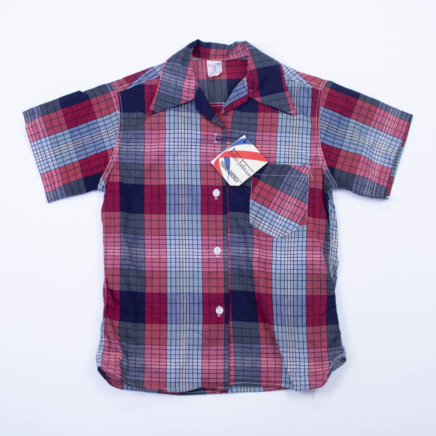 50's Xs Small Deadstock Plaid Button Up Blouse