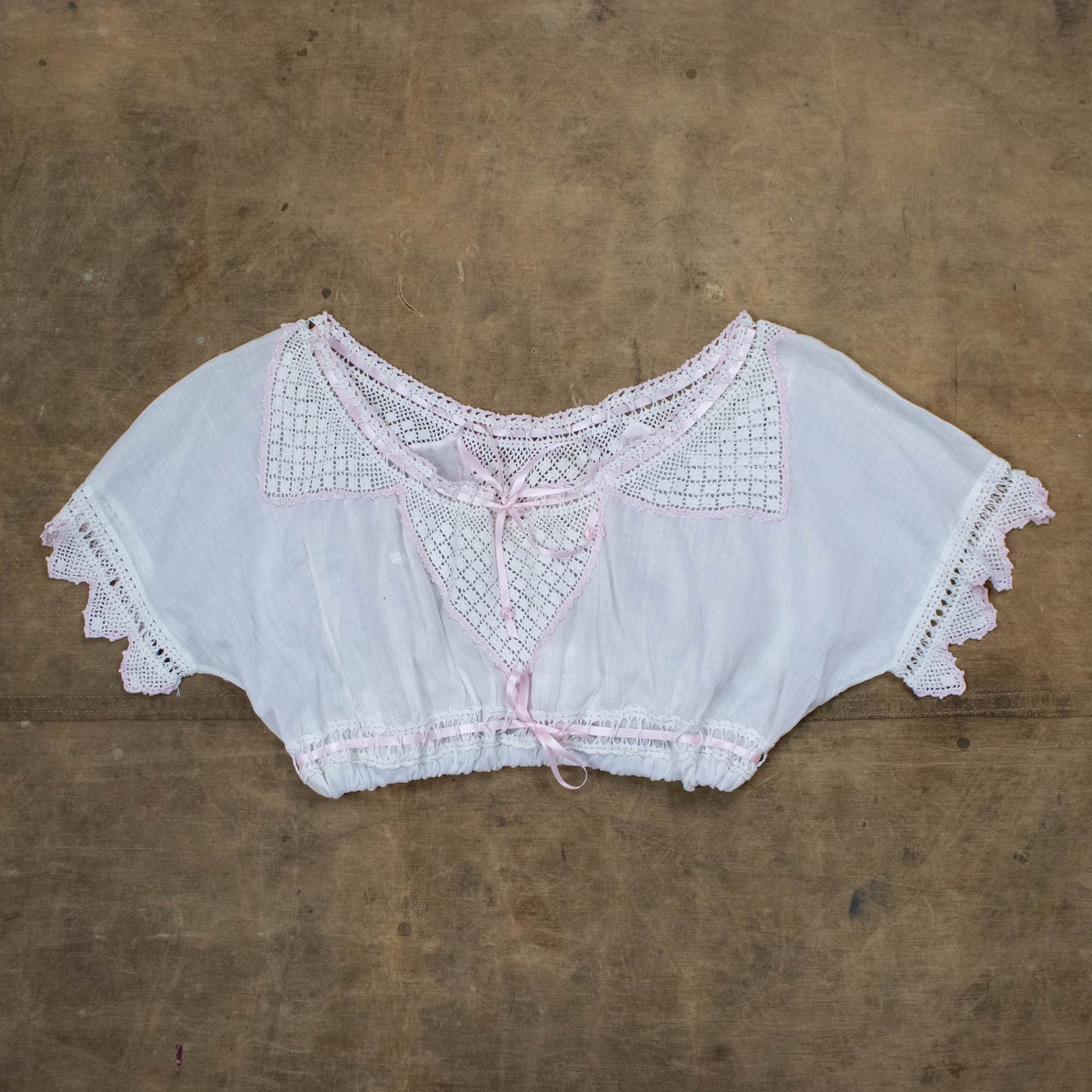 Xs-Med Pink & White Cropped Victorian Blouse