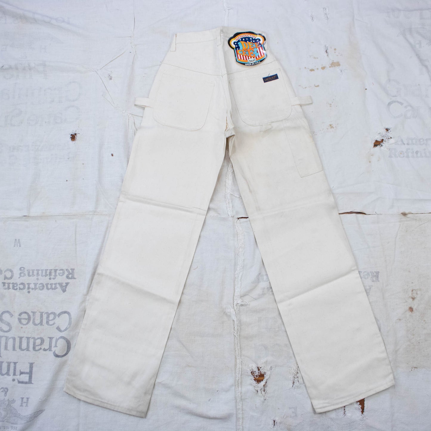 1970s Waist Size 24 Deadstock DeeCee Cream White Carpenter Pants