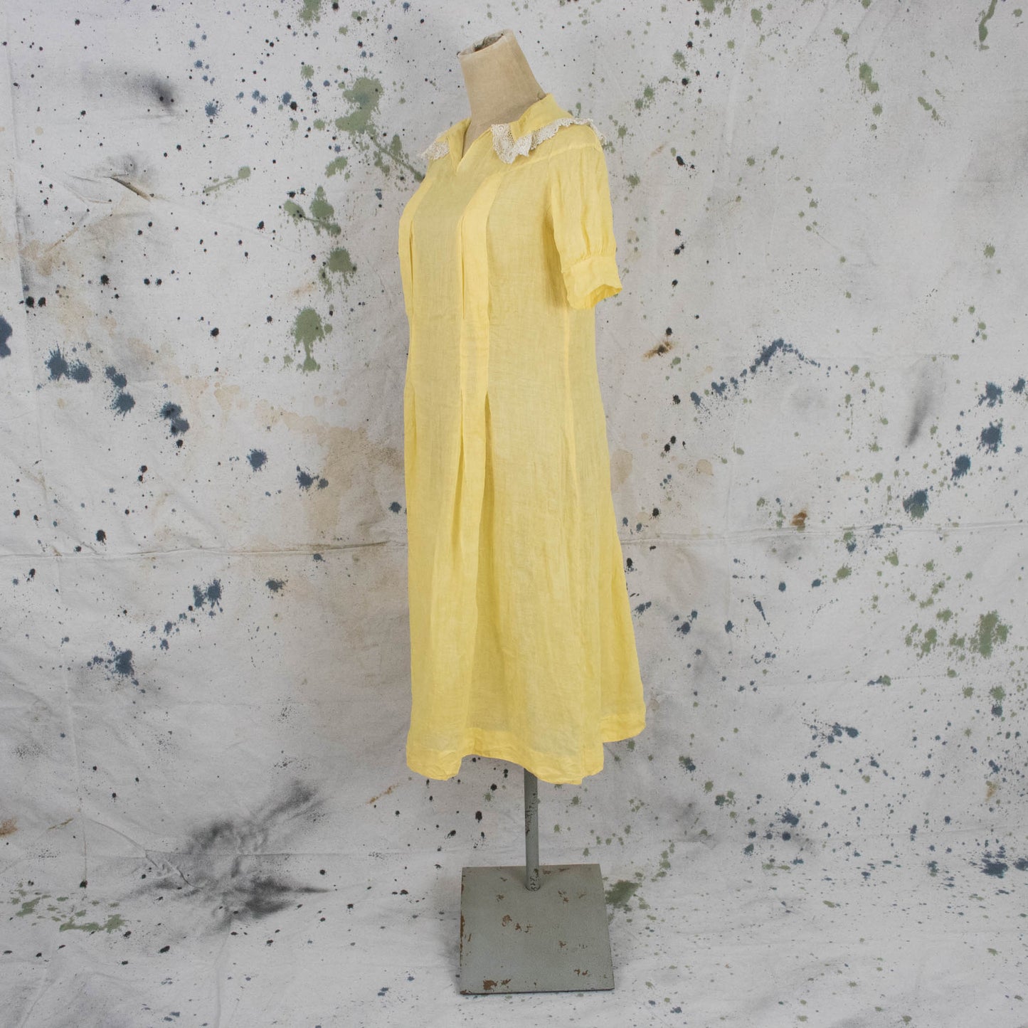 Vintage Womens 30s Small Medium Yellow Drop Waist Pull Over Dress