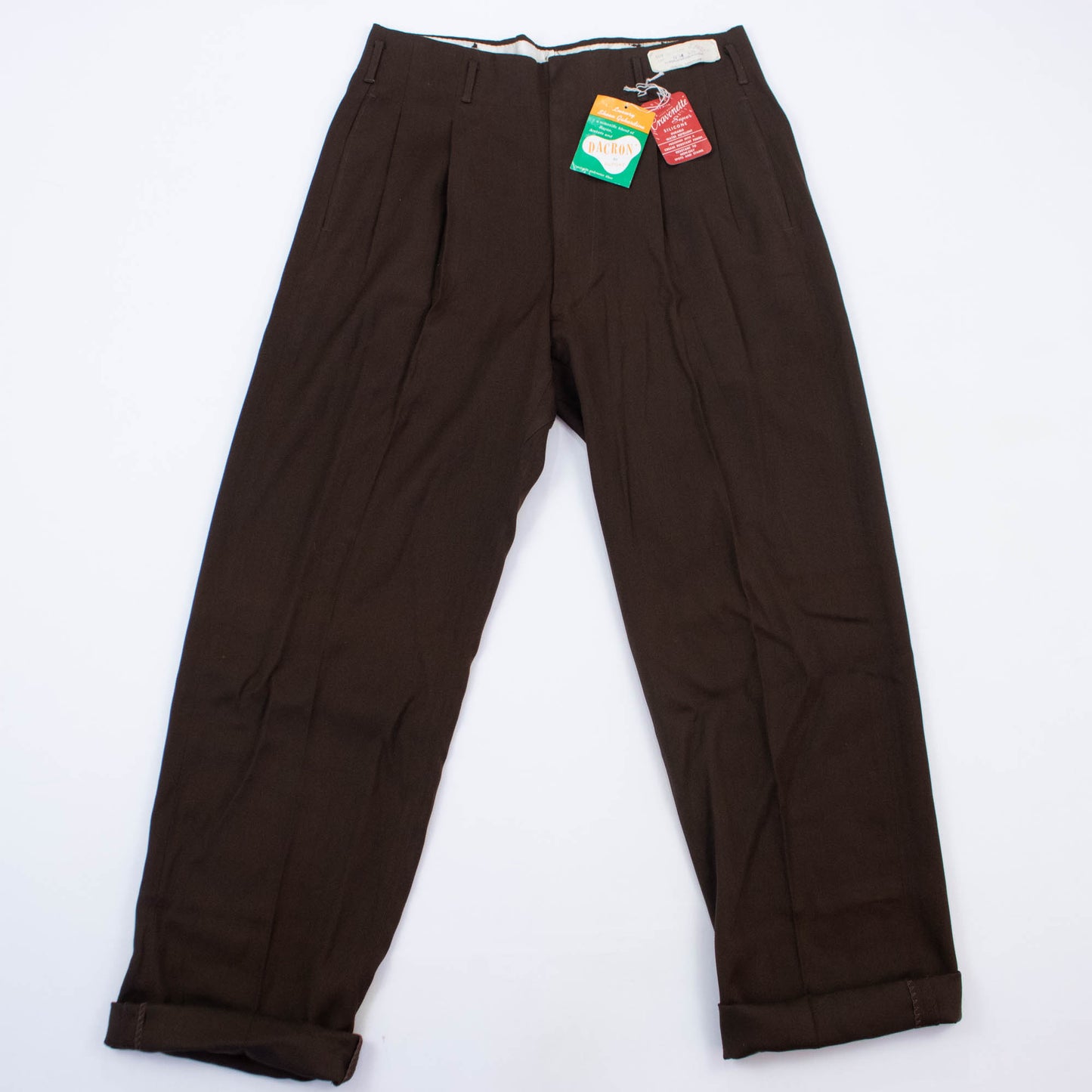 Waist Sz 34 50s Drop Loop Deadstock Brown Gaberdine Slacks