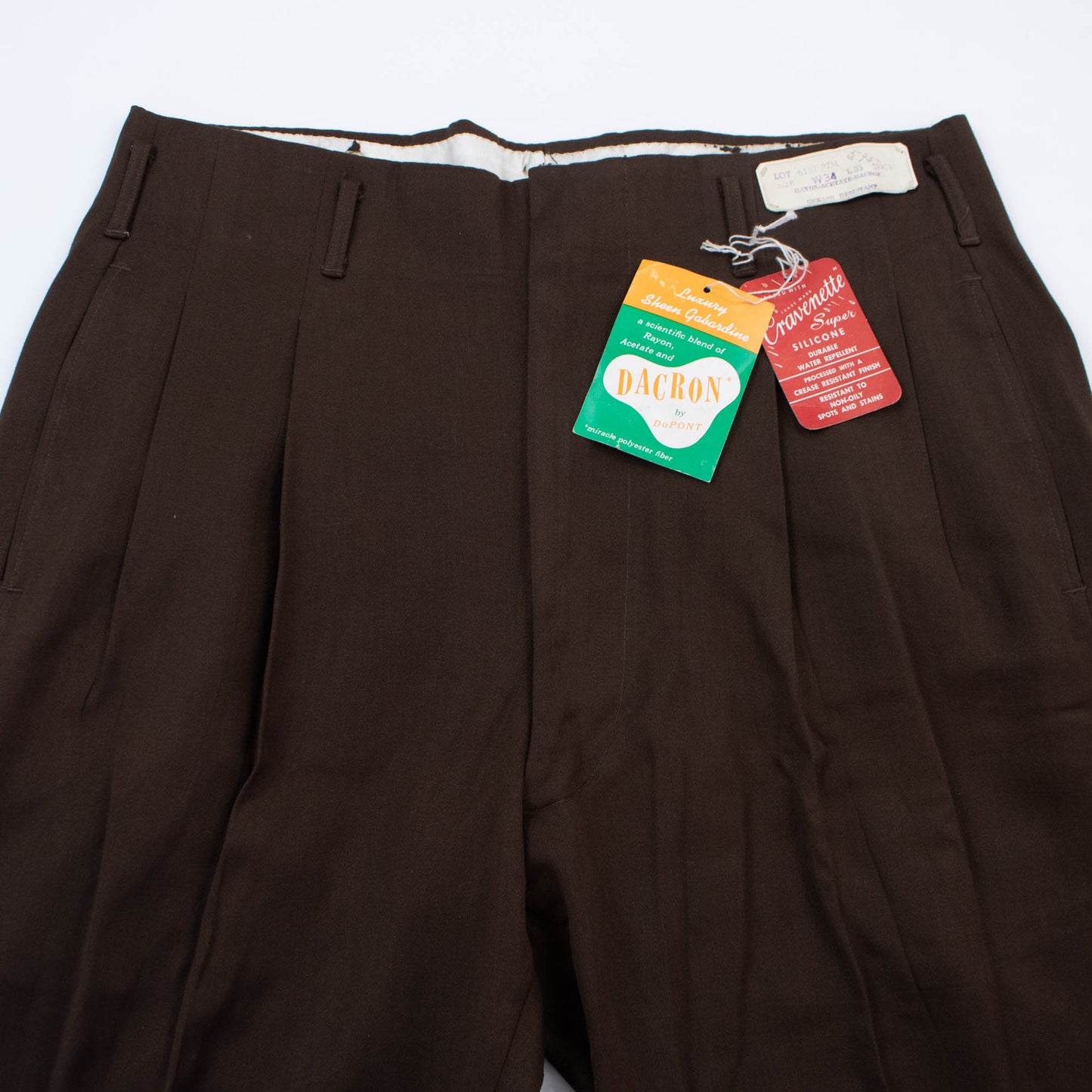 Waist Sz 34 50s Drop Loop Deadstock Brown Gaberdine Slacks