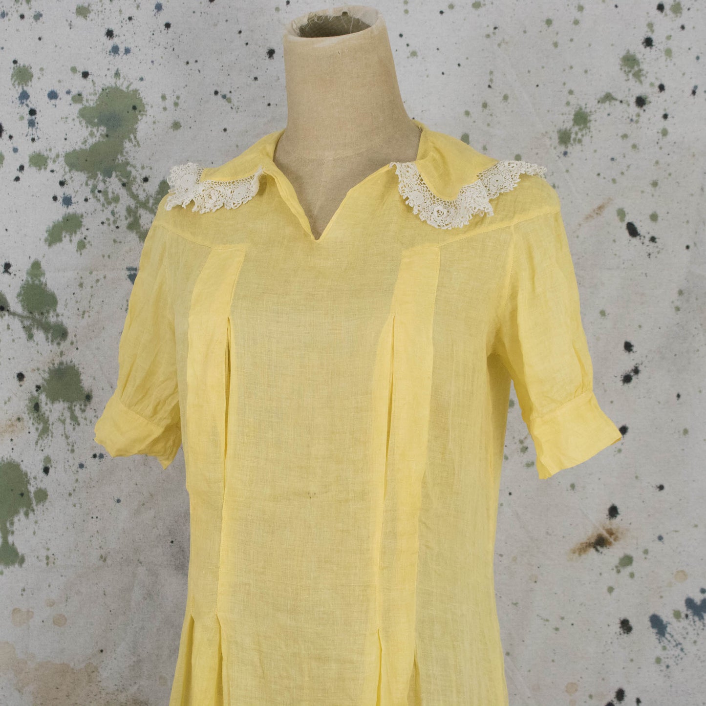 Vintage Womens 30s Small Medium Yellow Drop Waist Pull Over Dress
