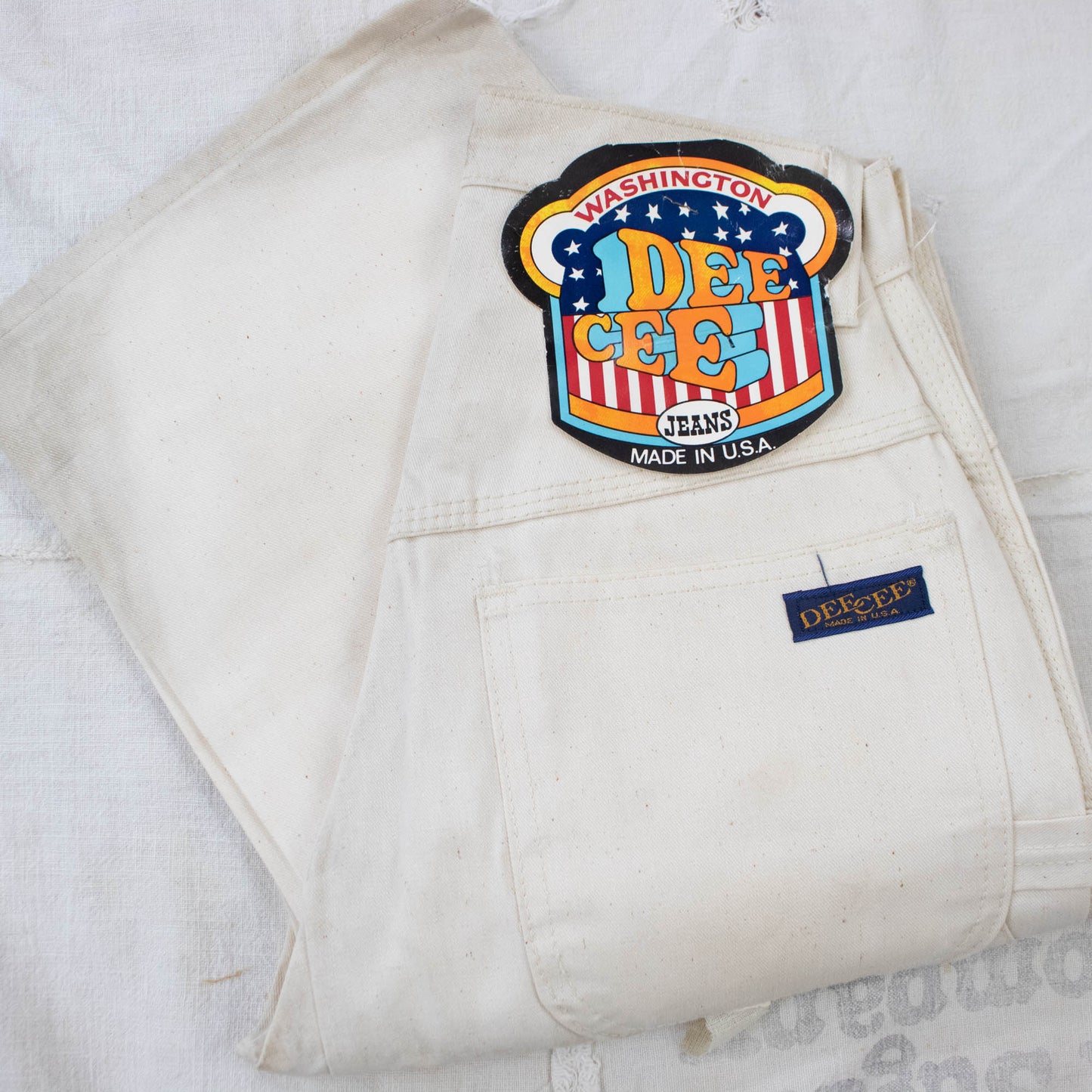 1970s Waist Size 24 Deadstock DeeCee Cream White Carpenter Pants