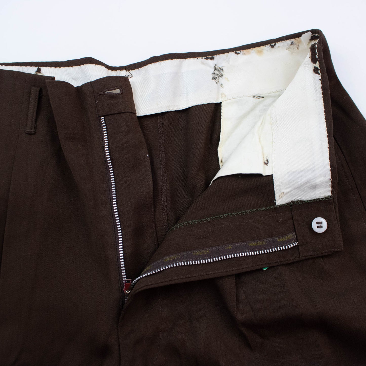 Waist Sz 34 50s Drop Loop Deadstock Brown Gaberdine Slacks