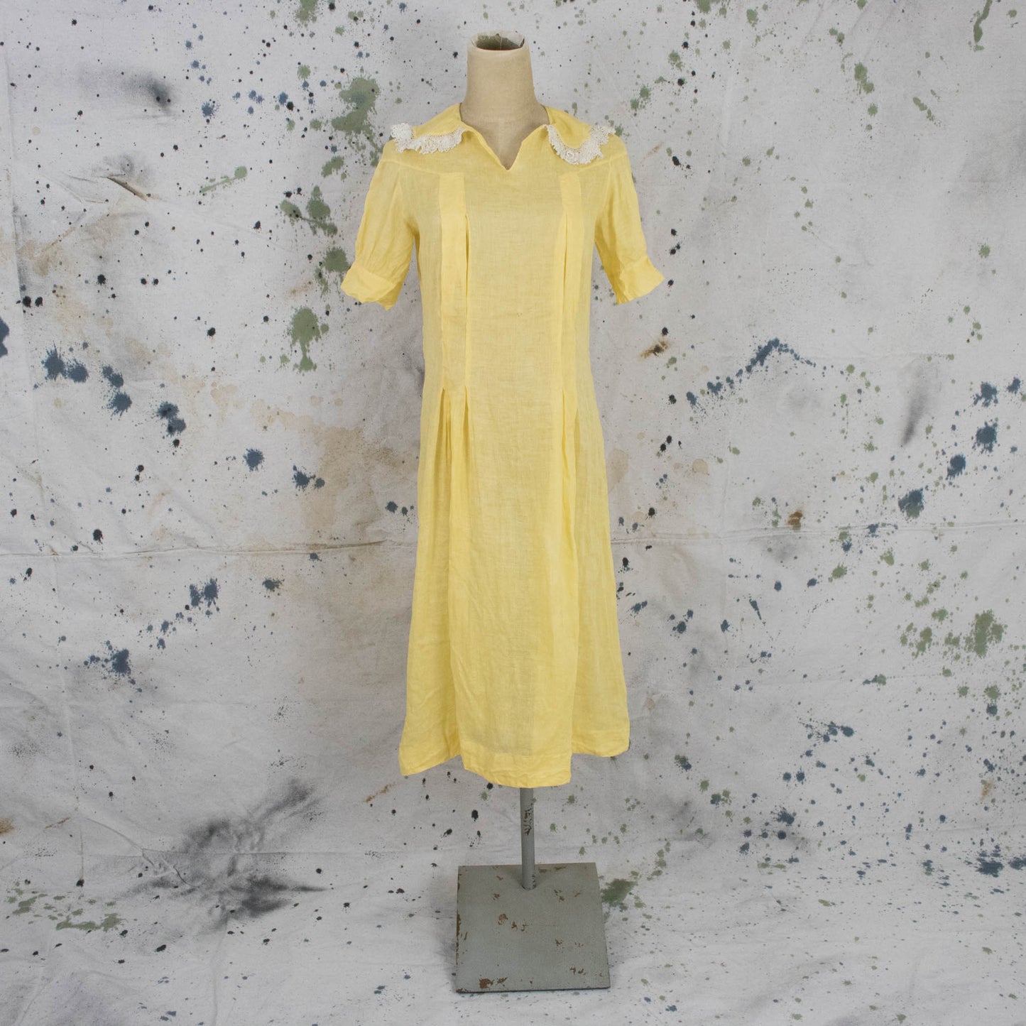 Vintage Womens 30s Small Medium Yellow Drop Waist Pull Over Dress