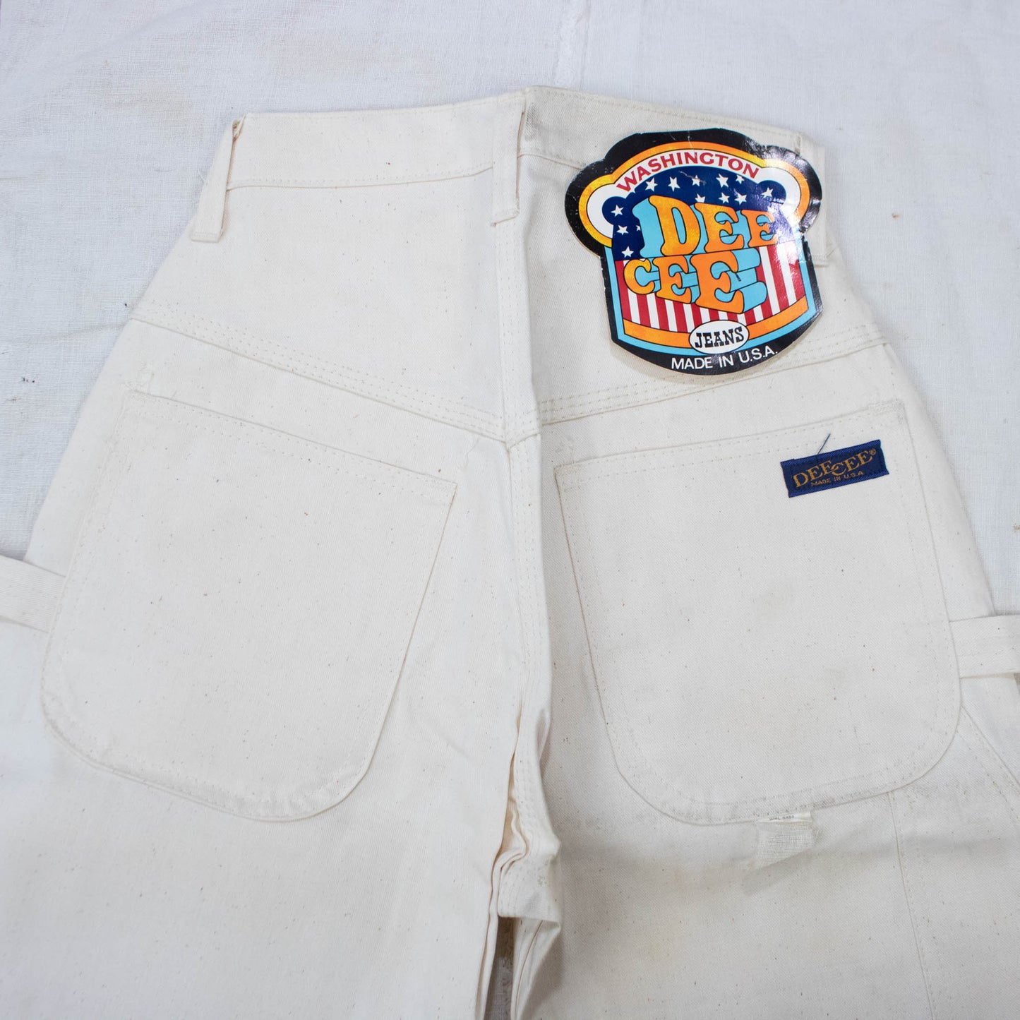 1970s Waist Size 24 Deadstock DeeCee Cream White Carpenter Pants
