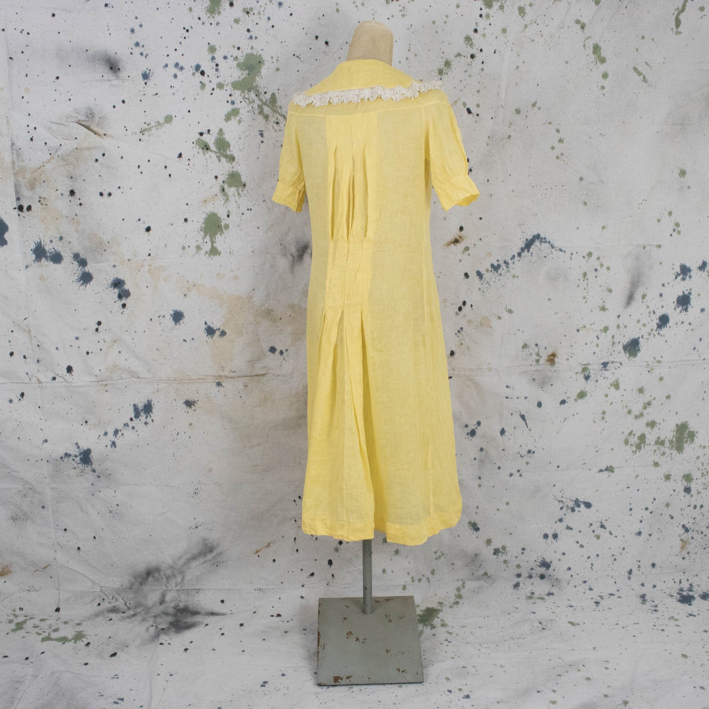 Vintage Womens 30s Small Medium Yellow Drop Waist Pull Over Dress