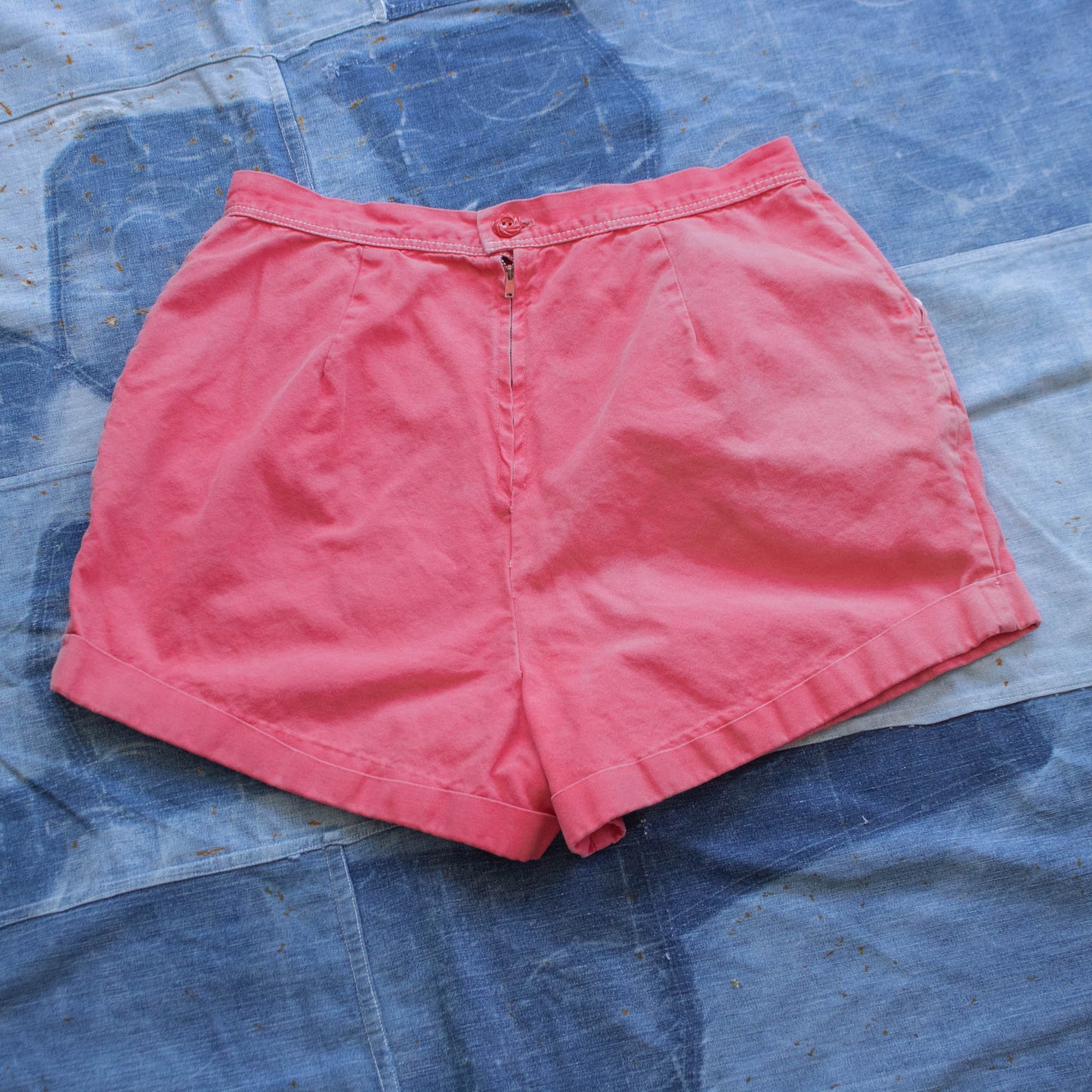 Vintage 40s Waist Size 32 Faded Red Shorts with Decorative Buttons