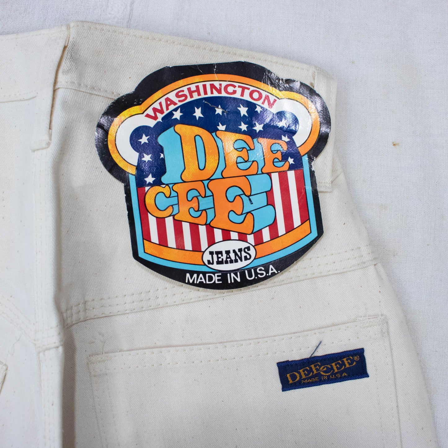 1970s Waist Size 24 Deadstock DeeCee Cream White Carpenter Pants