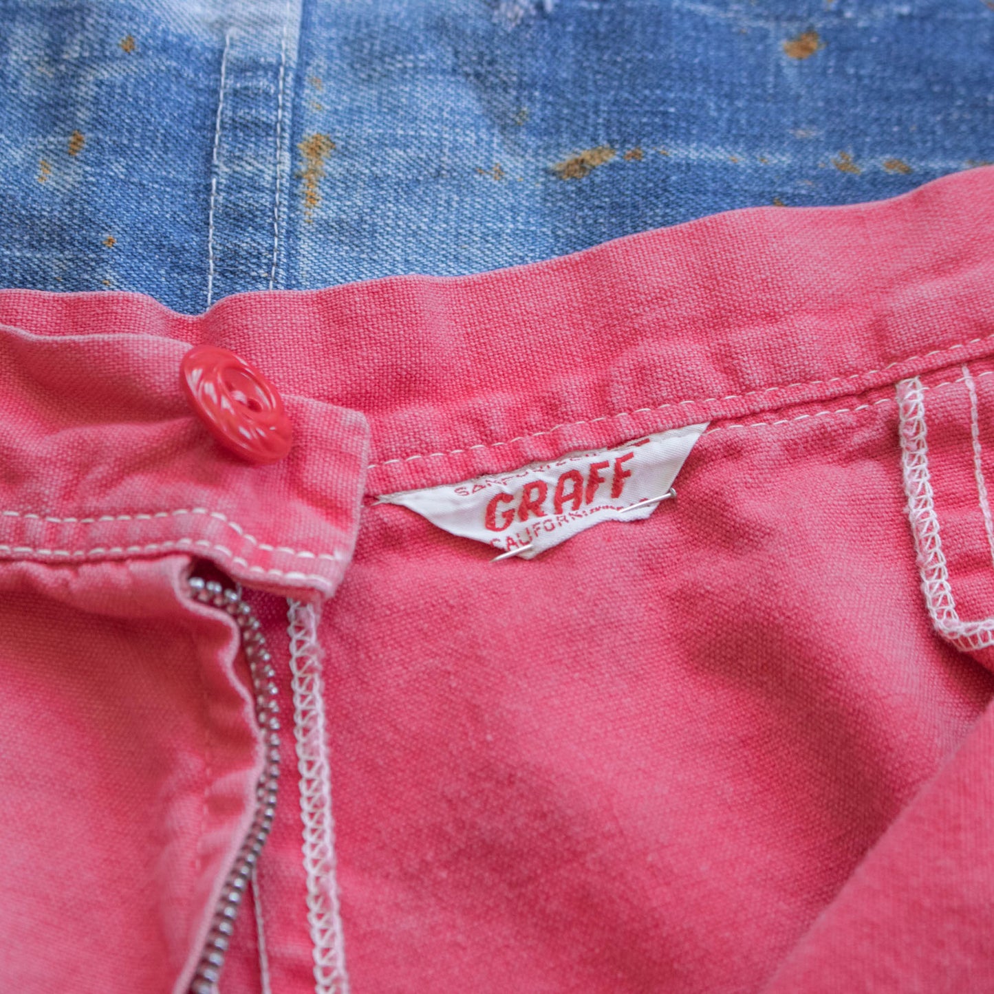 Vintage 40s Waist Size 32 Faded Red Shorts with Decorative Buttons