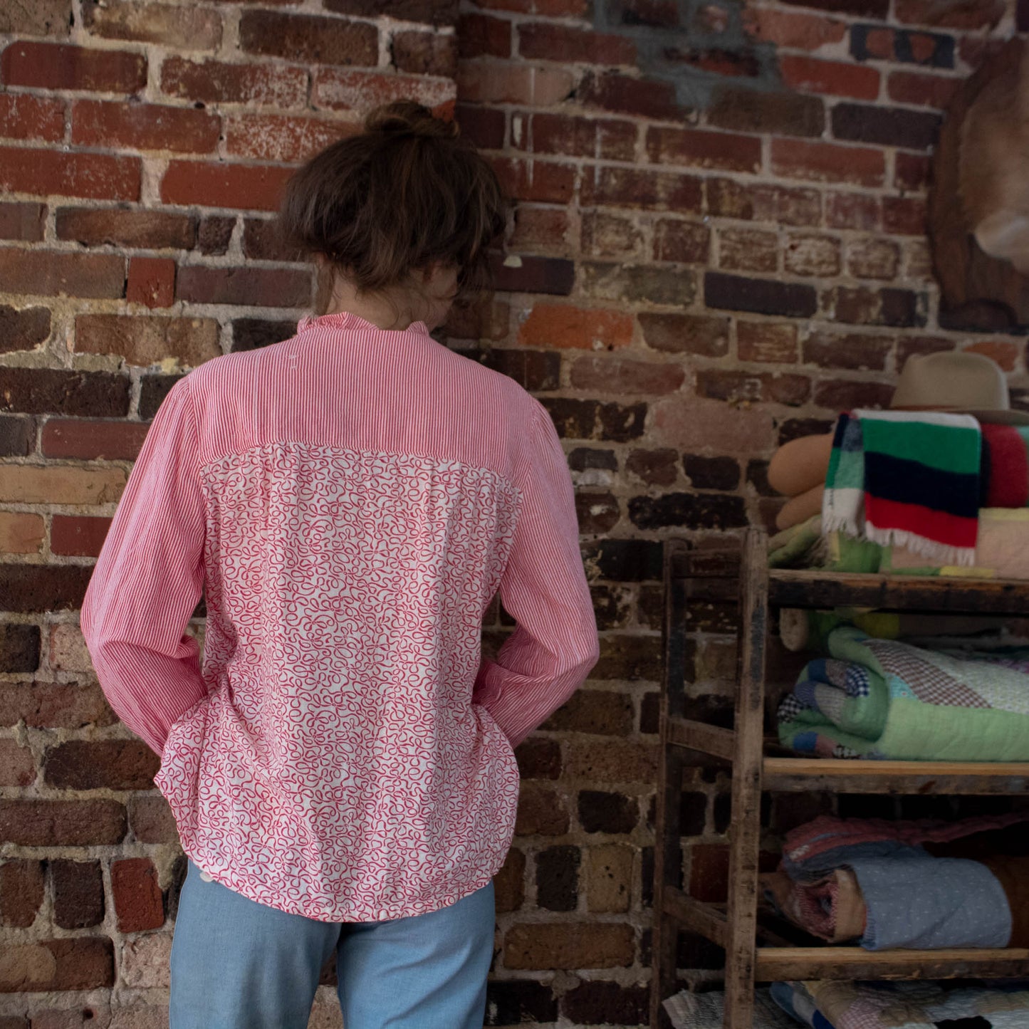 Sm Med 40s Flannel Feedsack Blouse