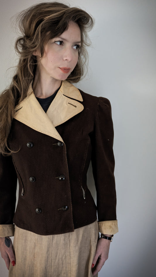 1930s Chocolate Brown Reversible Coat