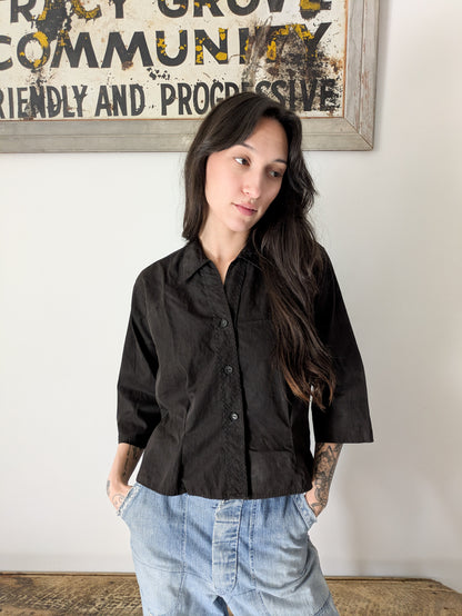 1950s-60s Black Cotton Blouse