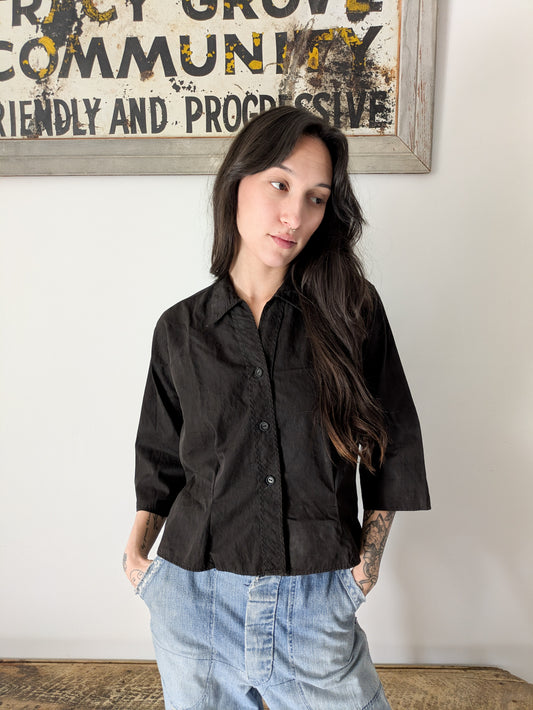 1950s-60s Black Cotton Blouse