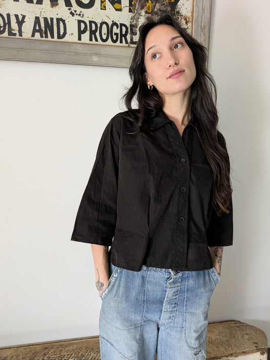 1950s-60s Black Cotton Blouse
