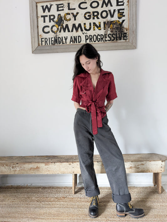 40s Satin Wrap Turned Blouse