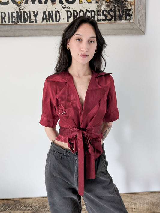 40s Satin Wrap Turned Blouse