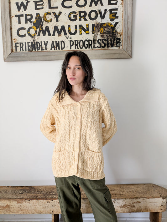 Cream Wool Oversized Cardigan