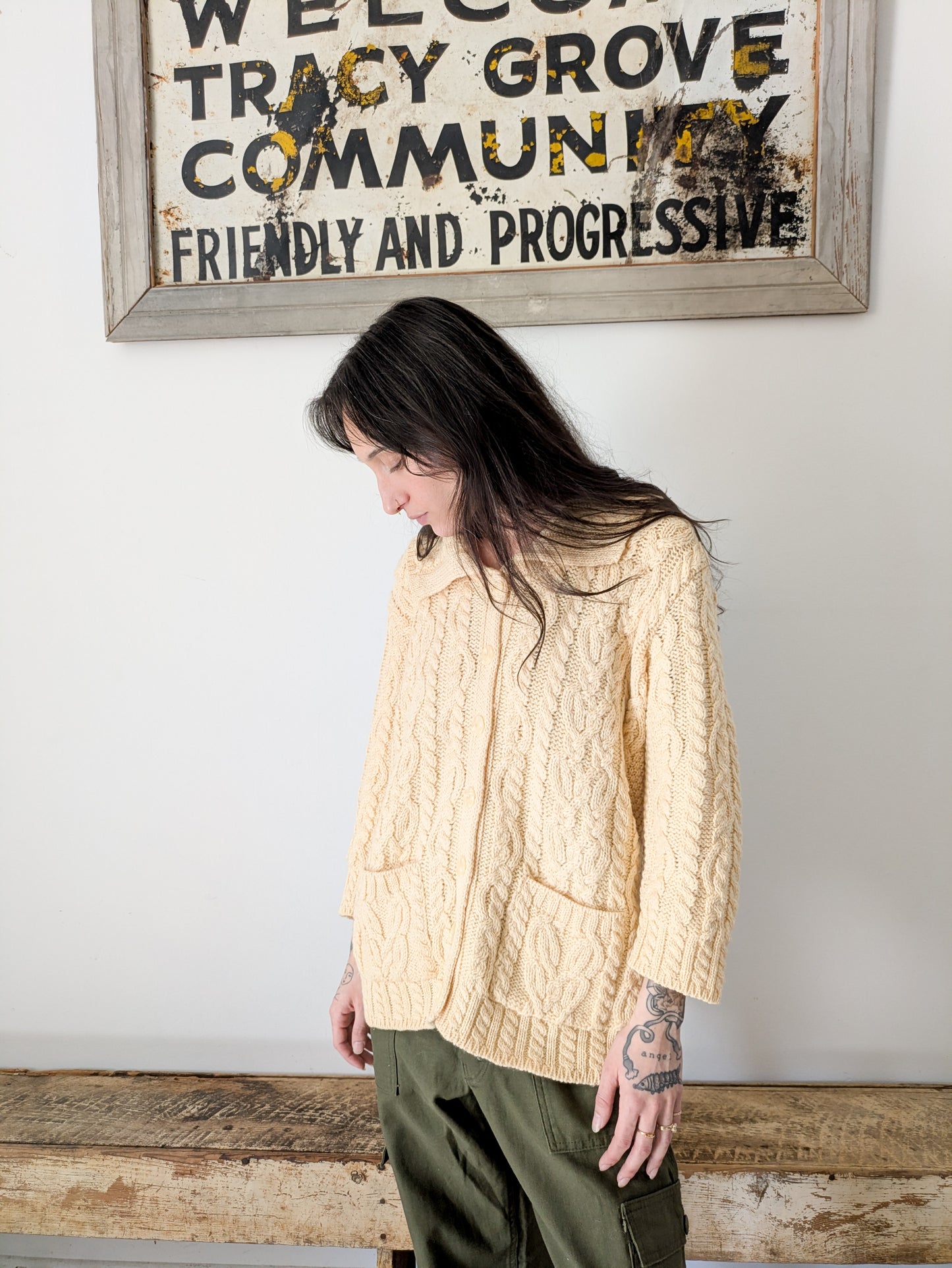 Cream Wool Oversized Cardigan