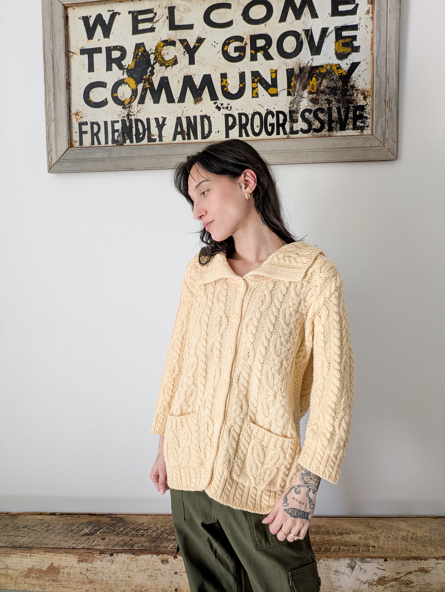 Cream Wool Oversized Cardigan