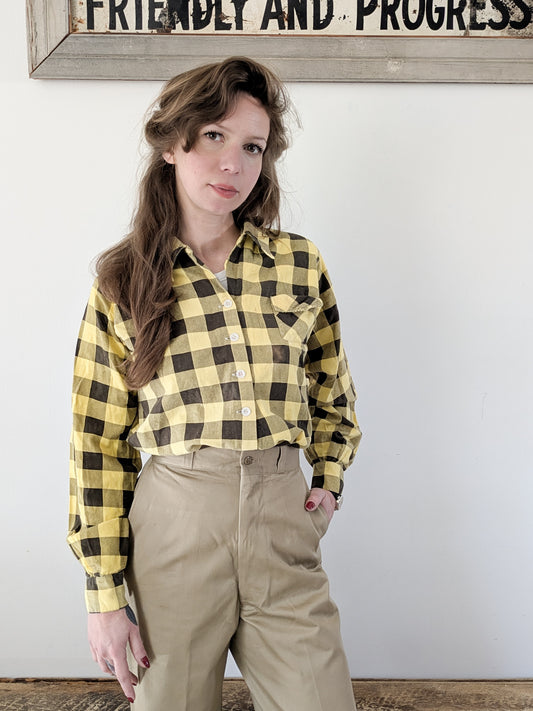 40s Yellow Printed Blouse