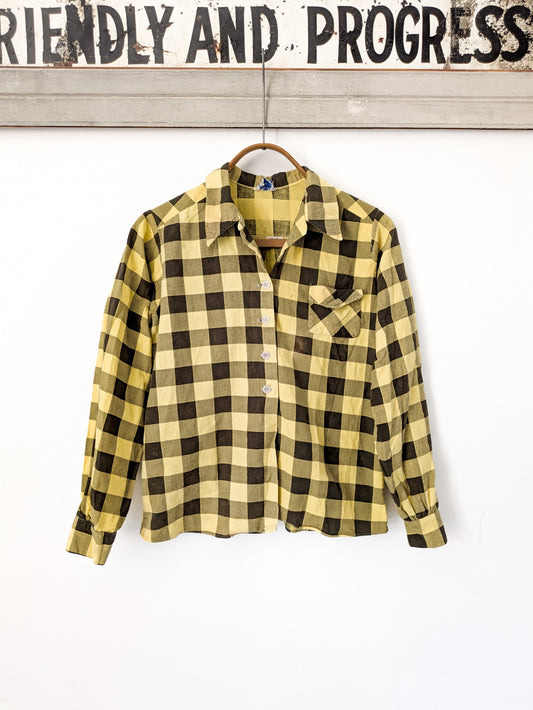 40s Yellow Printed Blouse