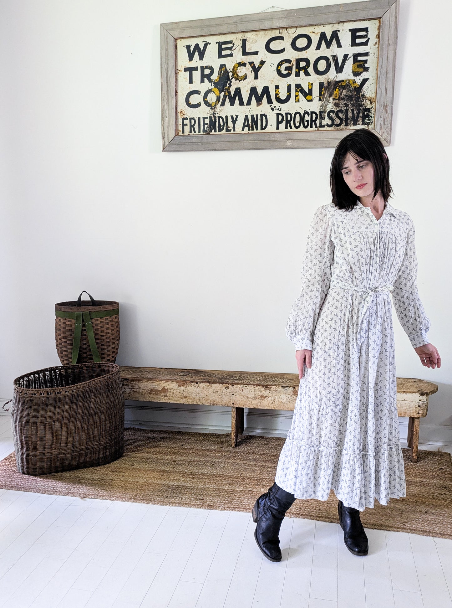 Late 1800s White Calico Gown