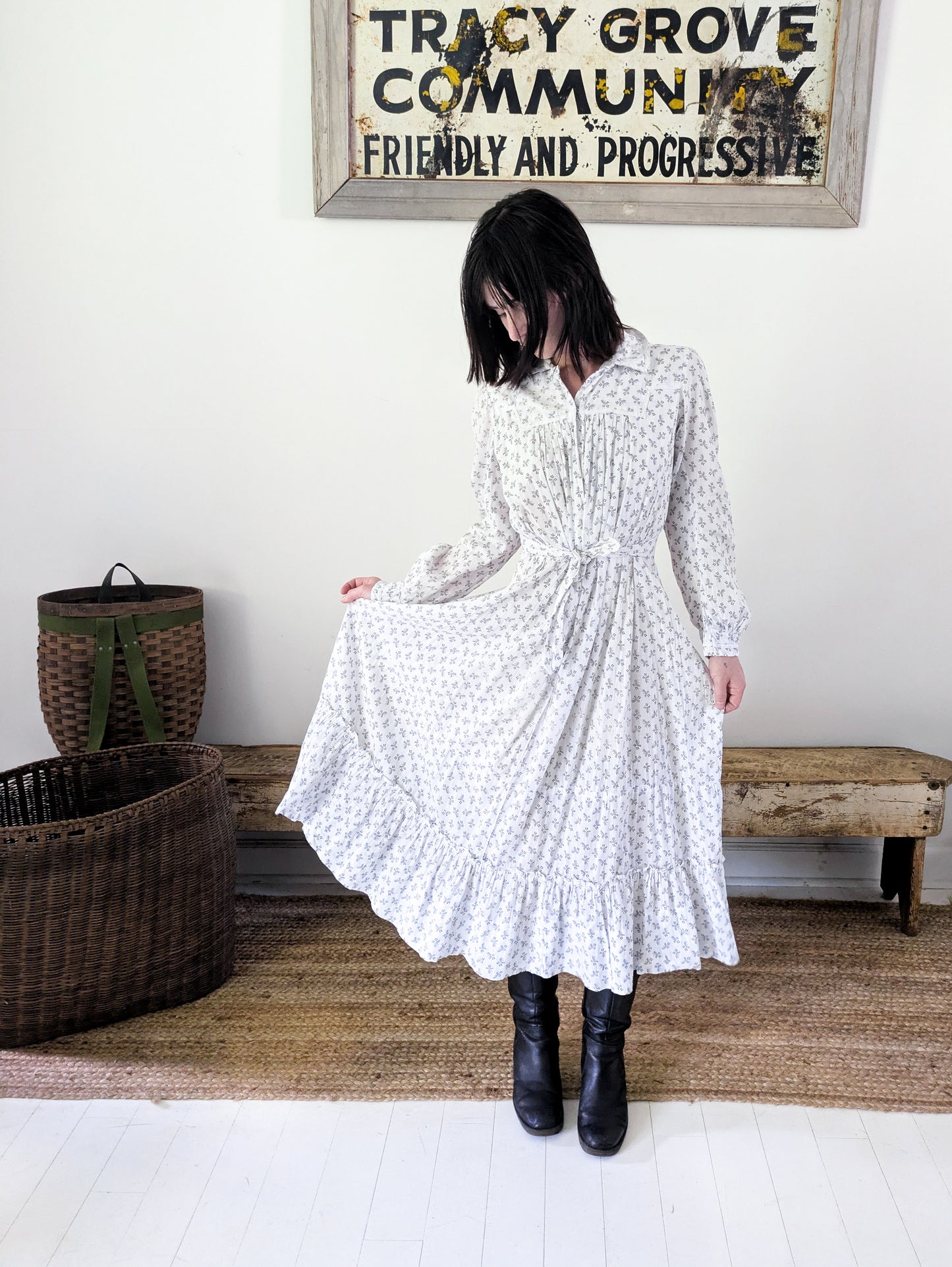 Late 1800s White Calico Gown