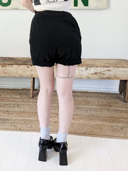 40s Black Cotton Shorts