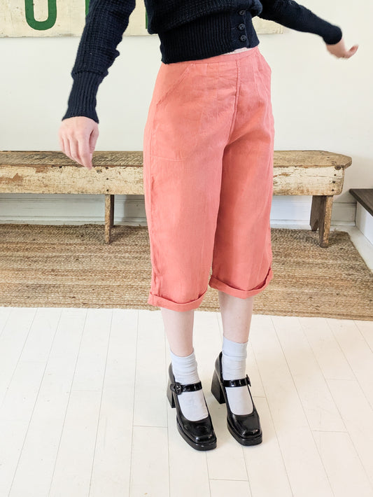 Coral Cotton Cropped Trousers