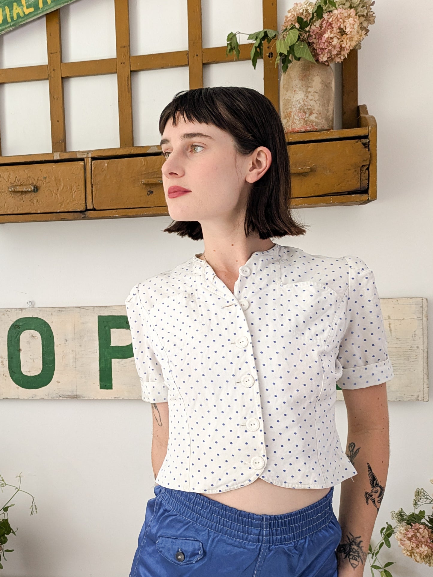 1940s Cotton Polkadot Blouse