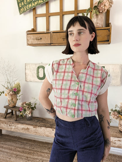 40s Cotton Plaid Blouse