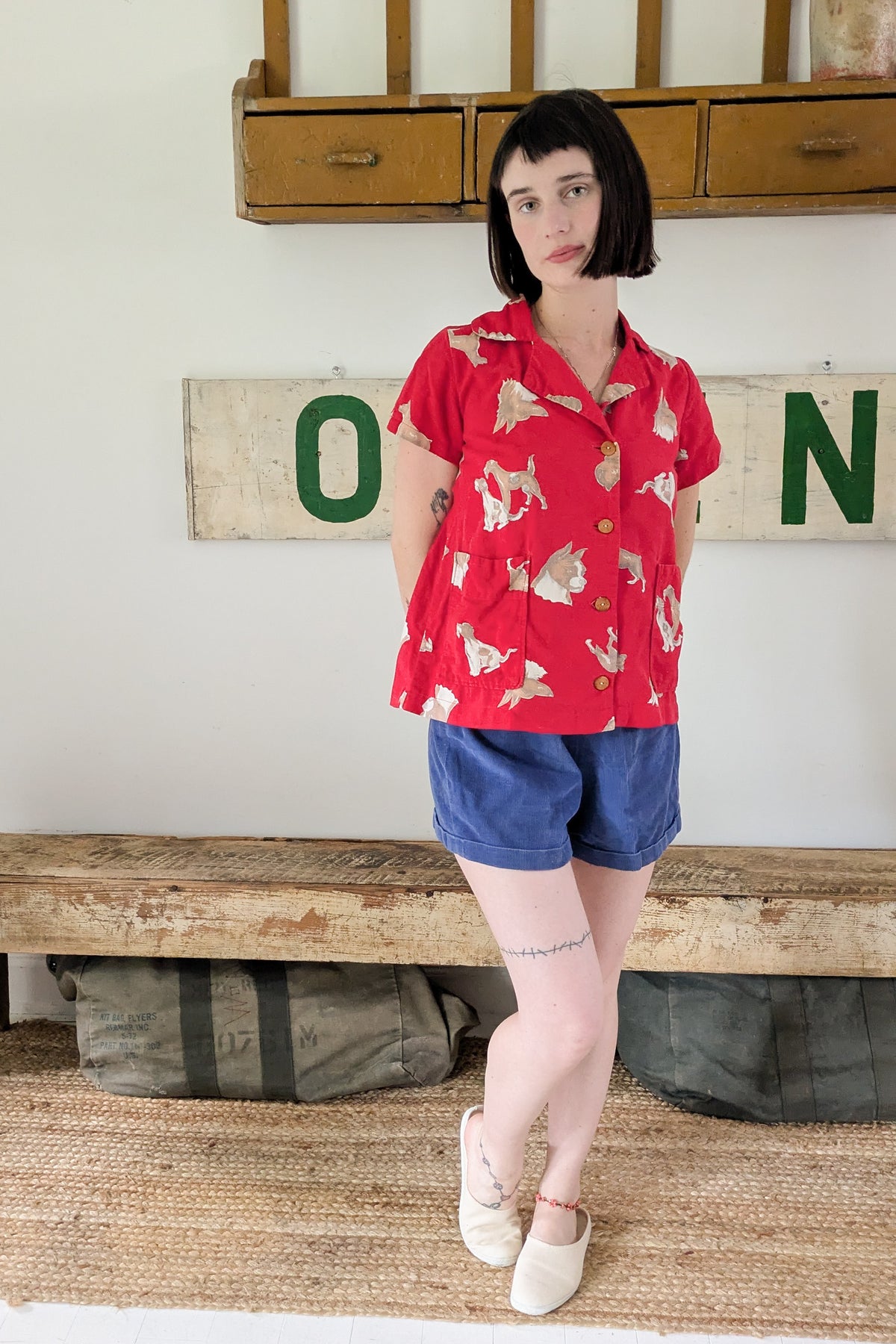 40s/50s Flannel Dog Smock Top