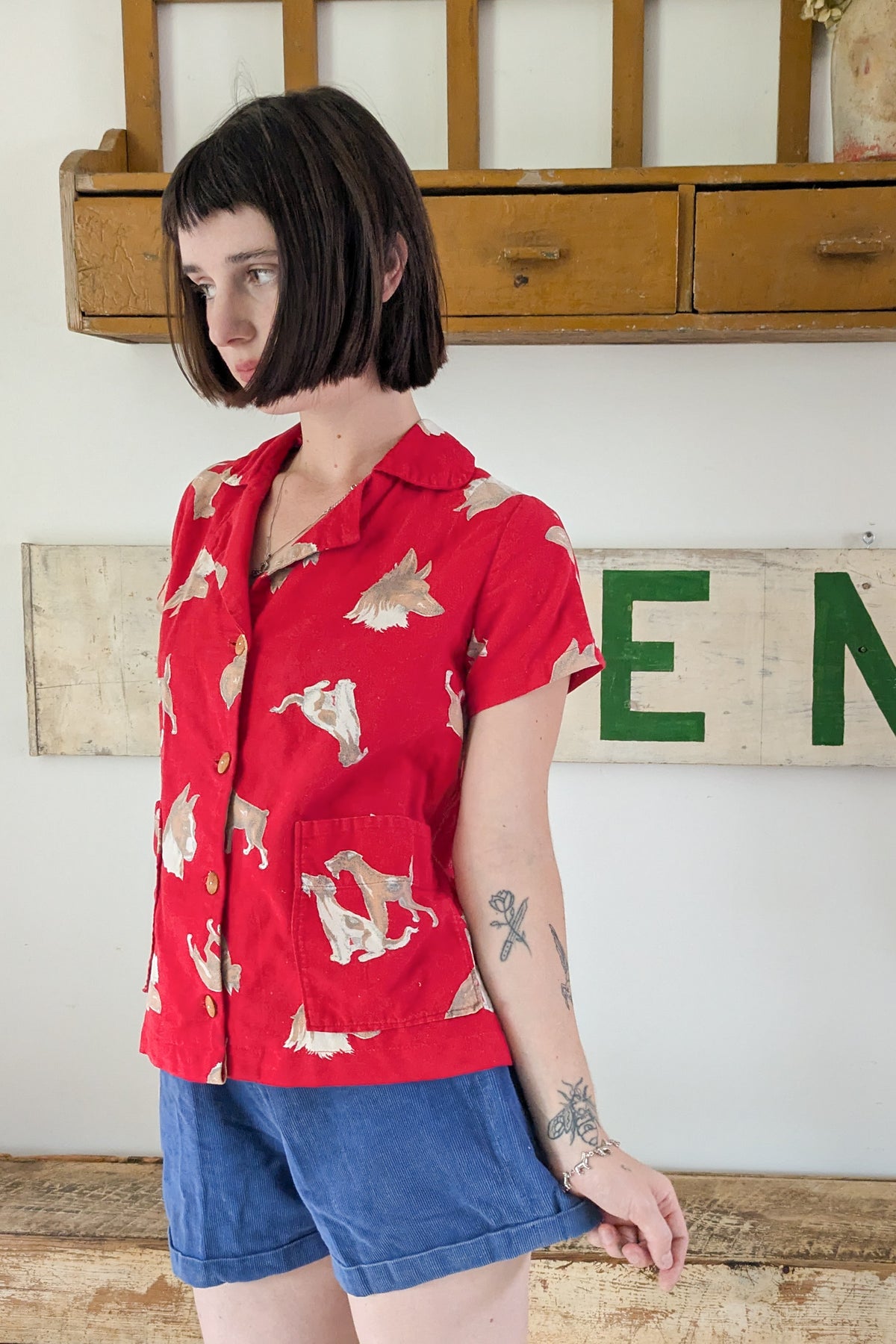 40s/50s Flannel Dog Smock Top