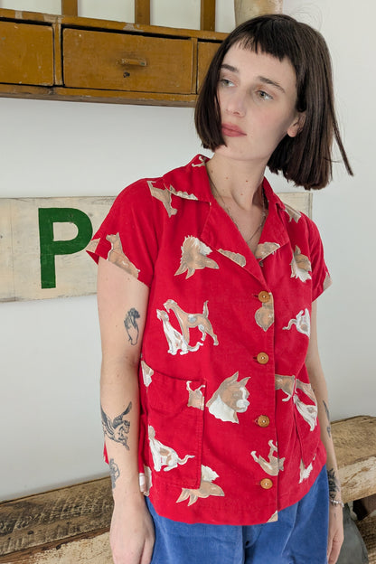 40s/50s Flannel Dog Smock Top