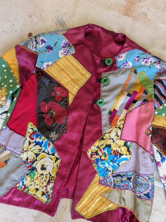 1930s Satin Crazy Quilt Jacket