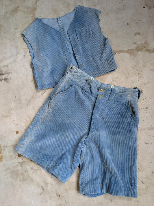 Dusty Blue Corduroy Shorts Set