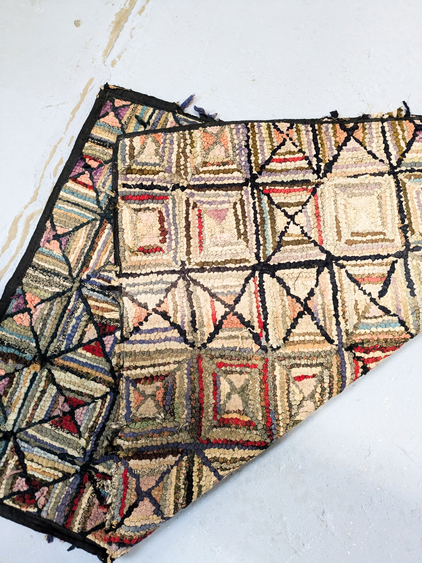 1900s Geometric Hooked Rug