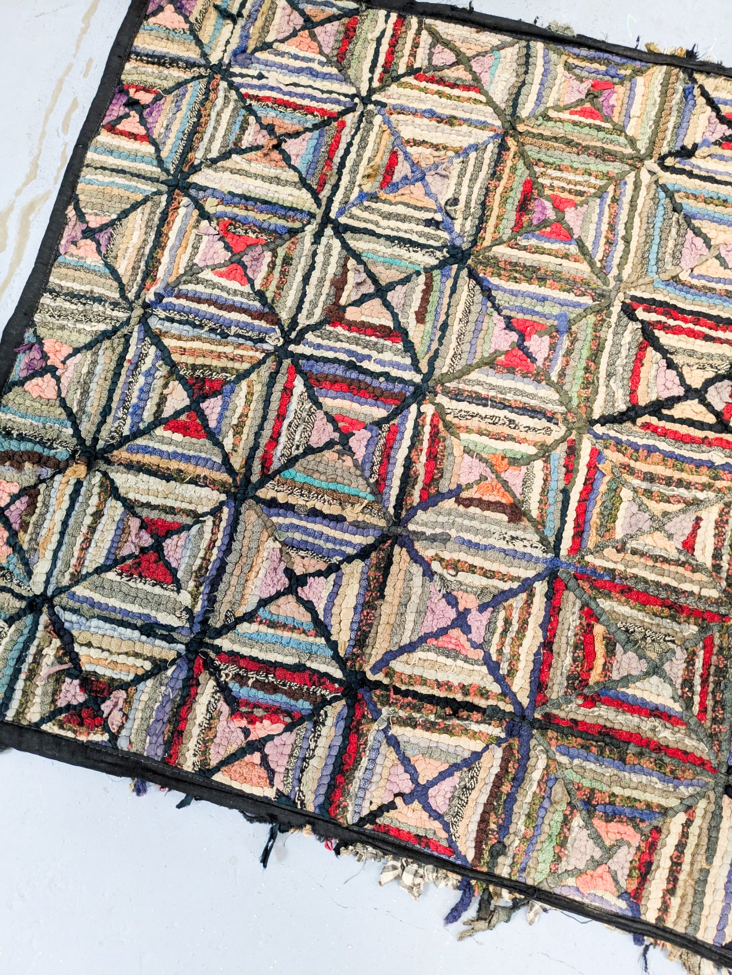 1900s Geometric Hooked Rug
