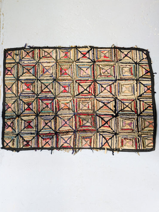 1900s Geometric Hooked Rug