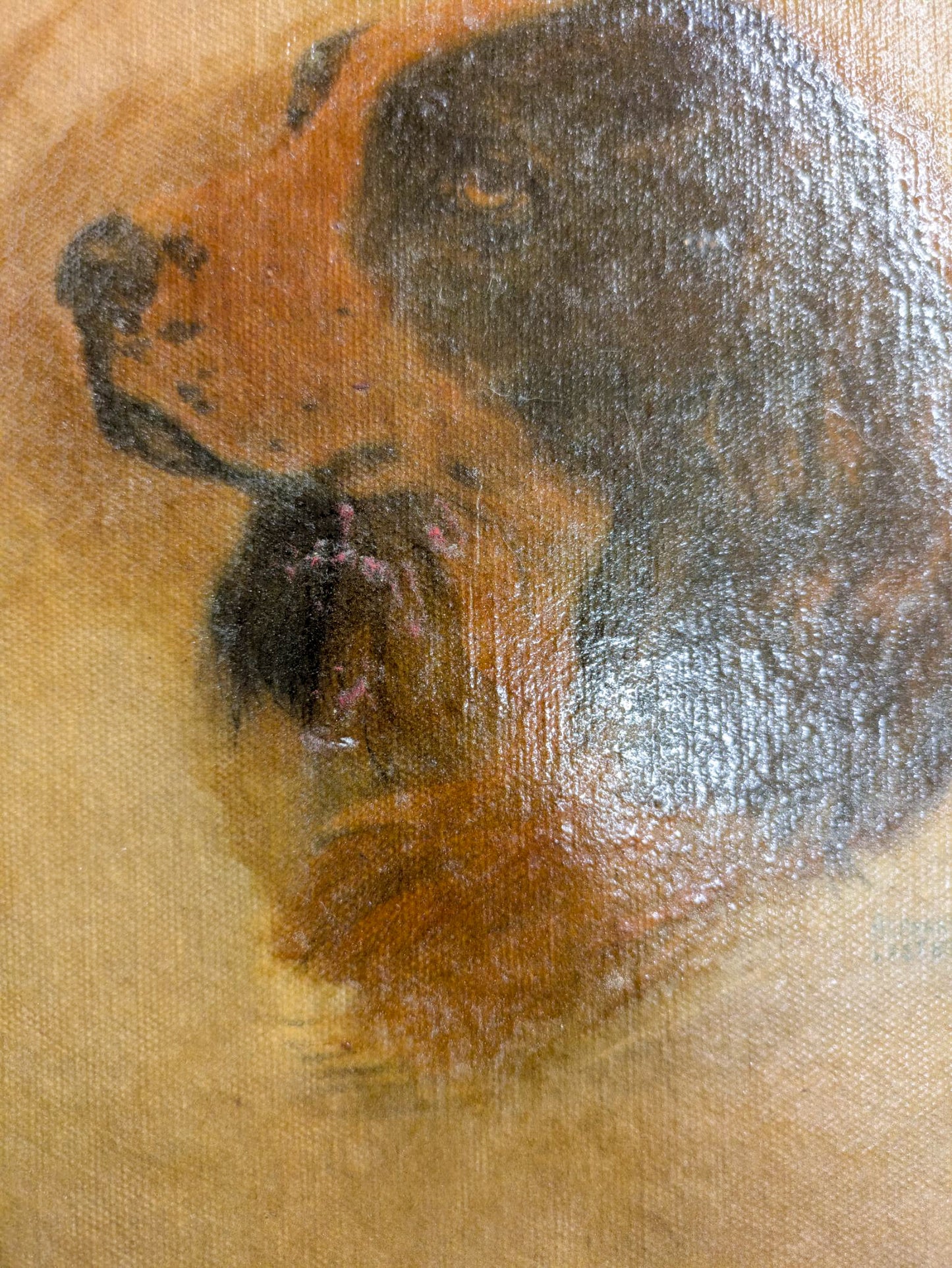 Midcentury Dog Oil Painting